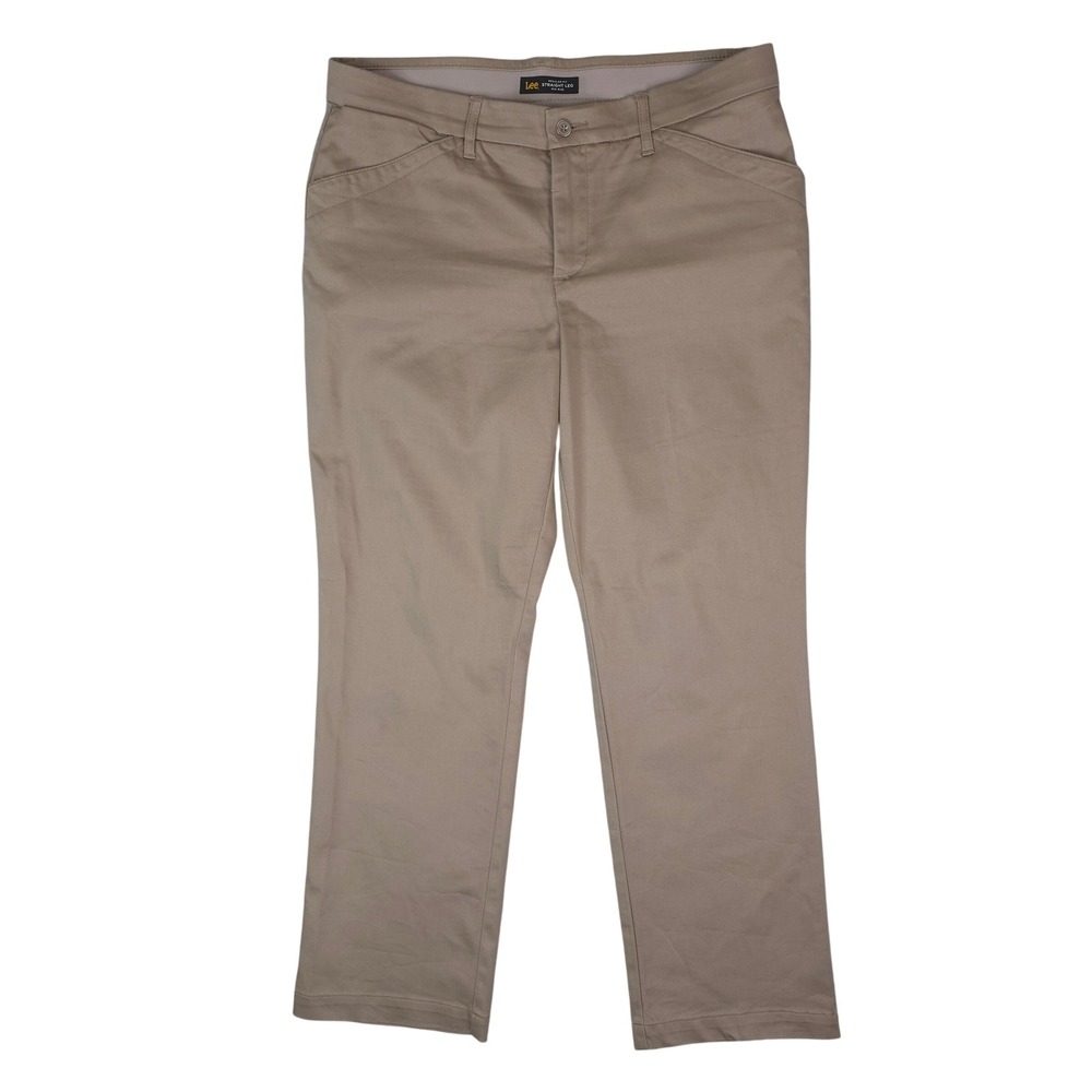 Lee Straight Leg Pants Womens 12 Short Khaki Flex Motion Mid Rise Chino Workwear